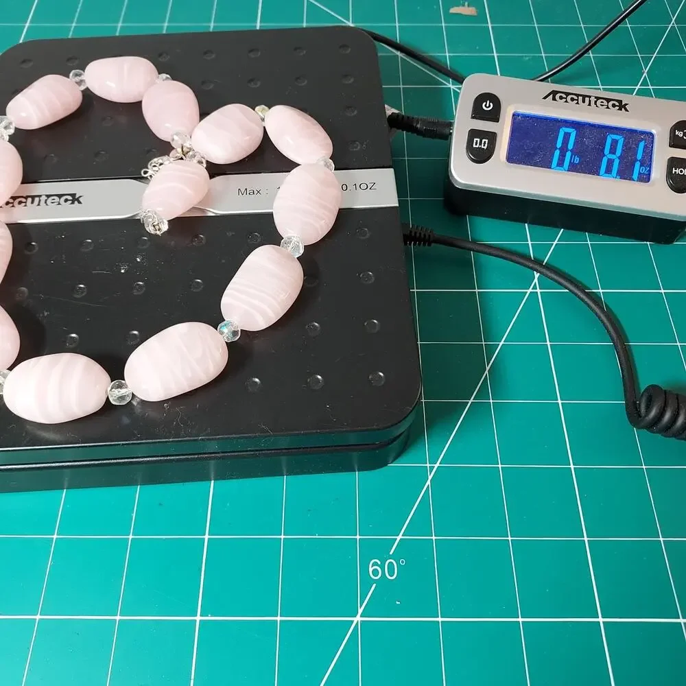Pink Art Glass Striped Bead Necklace Chunky Heavy 22